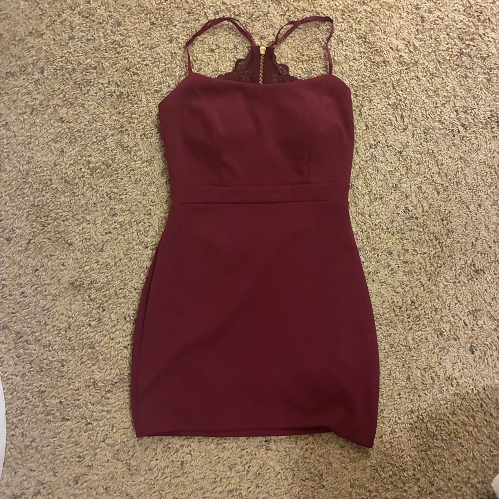 Emerald Sundae Burgundy Lace-Back Mini Dress